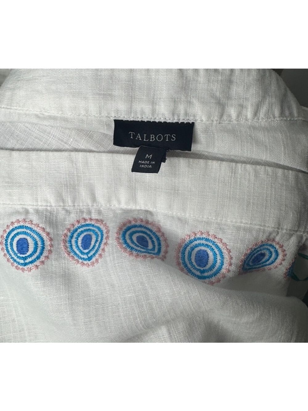 Women's Talbots Top Size M Linen/Cotton Blend White Embroidered - Picture 7 of 8